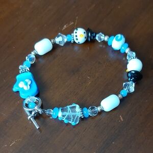 Wintry Theme Olaf Snowman Mitten Lampwork Resin Beads Toggle Clasp Bracelet